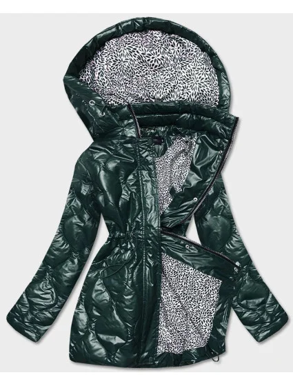 Tmavě zelená dámská bunda s ozdobnou podšívkou (BH2182) Tmavě zelená dámská bunda s ozdobnou podšívkou (BH2182)