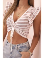 Dámská pruhovaná blůza se sklady a volánky tmavě růžová Dámská pruhovaná blůza se sklady a volánky tmavě růžová