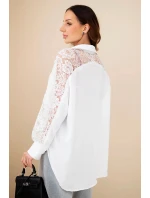 Dámská viskózová košile s krajkovými rukávy a límečkem bílá