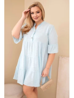 Dámské bavlněné šaty Plus Size s volány modré