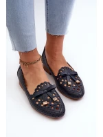 Dámské lodičky s detaily a mašlí tmavě modré model 21658375 - Boto