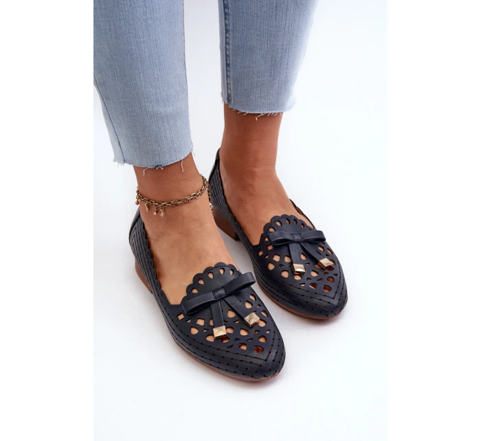 Dámské lodičky s detaily a mašlí tmavě modré model 21658375 - Boto