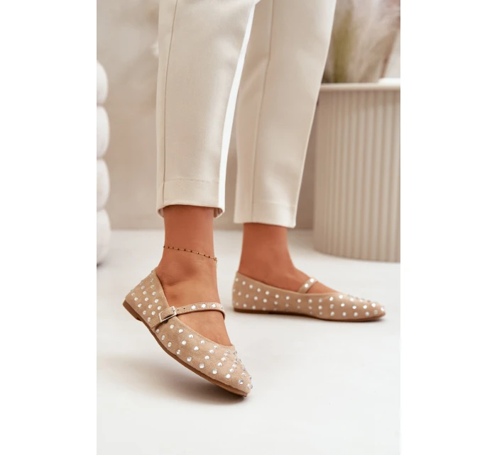 Ozdobené baleríny s páskem eko semišové béžové model 21670636 - Boto