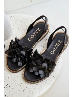 Kožené Sandály Na Plochém Podpatku Zazoo 40425 Černé