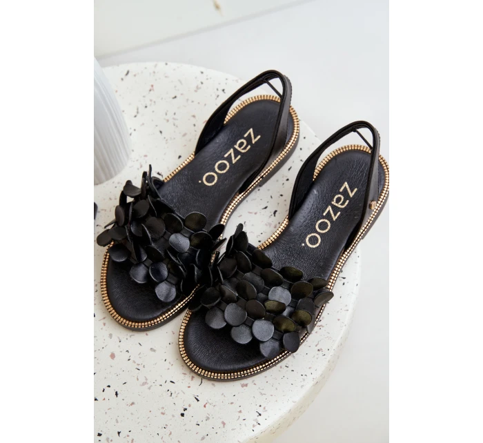 Kožené Sandály Na Plochém Podpatku Zazoo 40425 Černé