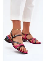 Dámské Kožené Sandály Na Podpatku S Pásky model 21703140 Fuchsie - Maciejka