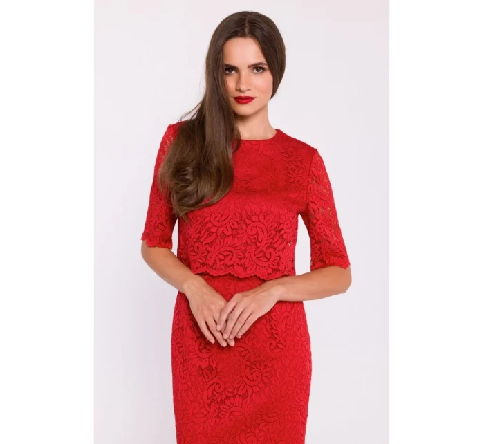 Krajkové šaty s  červené model 20531278 - STYLOVE