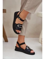 Dámské lakované sandály na klínku s ozdobou Černé Salianes Dámské lakované sandály na klínku s ozdobou Černé Salianes