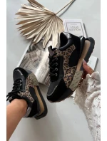 Dámské kožené tenisky na platformě s leopardím vzorem Artiker – černé Dámské kožené tenisky na platformě s leopardím vzorem Artiker – černé