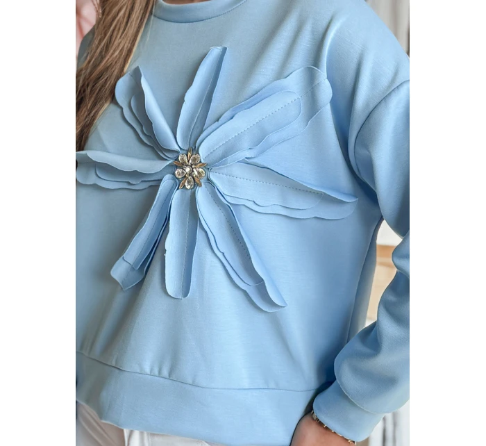Dámská oversize mikina s květinou PETITKA modrá FashionStreet BY1385