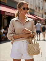 Dámská oversize košile z mušelínové bavlny, béžová, FashionStreet DY0487
