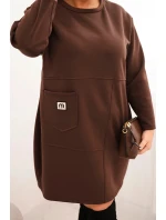 Dámské šaty Plus Size máslo s kapsou a rukávem 3/4 hnědá Dámské šaty Plus Size máslo s kapsou a rukávem 3/4 hnědá