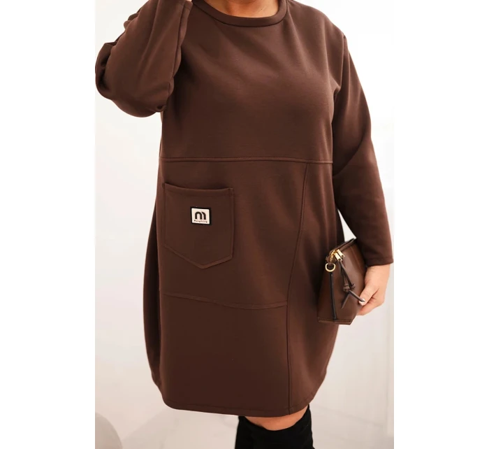 Dámské šaty Plus Size máslo s kapsou a rukávem 3/4 hnědá Dámské šaty Plus Size máslo s kapsou a rukávem 3/4 hnědá