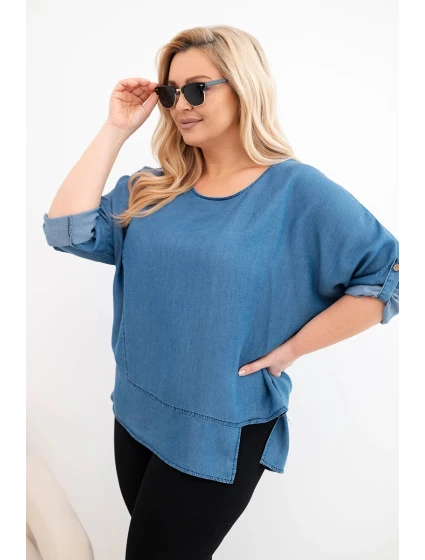 Dámská blůza Plus Size z lyocellu s asymetrickým lemem jeansová