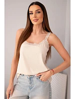 Dámská halenka na ramínkách s krajkovým model 22040150 béžová - K-Fashion Dámská halenka na ramínkách s krajkovým model 22040150 béžová - K-Fashion
