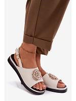 Kožené dámské sandály s ozdobným detailem D&A GR61-5937 Béžové