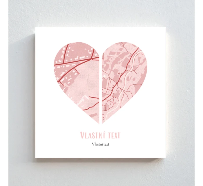 Plakát v rámu - čtverec 20x20 - dvě mapy jako srdce Plakát v rámu - čtverec 20x20 - dvě mapy jako srdce
