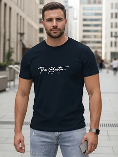 Pánské bavlněné tričko s potiskem „The Boston“, tmavě modré, FashionStreet NX5129R