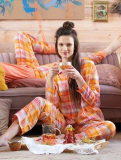 Pyžamo Key LNS 473 B24 Flanelové dlouhé/r S-XL rozepínací