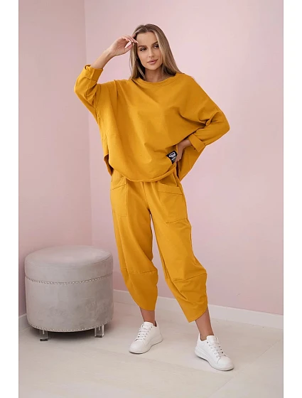 Bavlněná mikina kalhoty set hořčice Bavlněná mikina kalhoty set hořčice