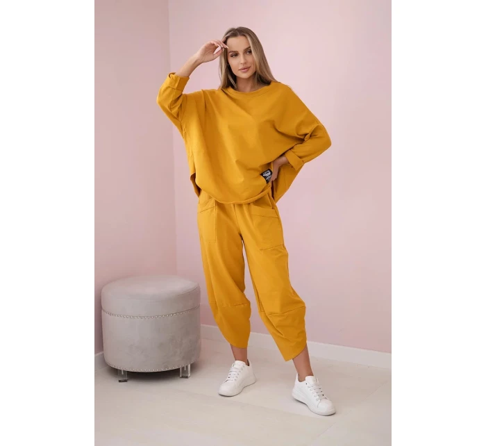 Bavlněná mikina kalhoty set hořčice Bavlněná mikina kalhoty set hořčice