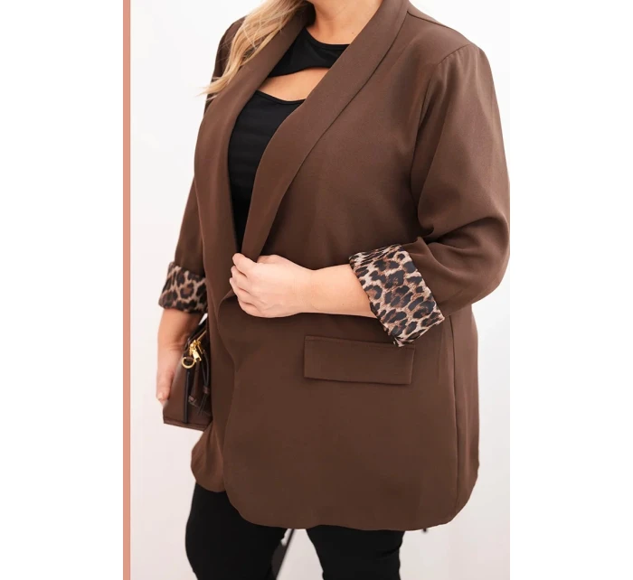 Dámská bunda Plus Size s podšívkou v leopardím vzoru hnědá Dámská bunda Plus Size s podšívkou v leopardím vzoru hnědá