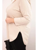 Dámská bavlněná blůza Plus Size s výstřihem do V a ohrnovacími rukávy béžová Dámská bavlněná blůza Plus Size s výstřihem do V a ohrnovacími rukávy béžová