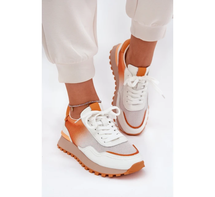 Kožené Sportovní Boty S Dámské  Oranžové model 21691274 - VINCEZA