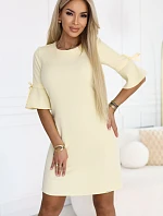 217-12 NEVA Dámské trapézové šaty s vázáním na rukávech - pastelově žluté