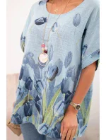 Dámská bavlněná košile s květinovým vzorem modrý