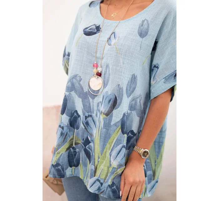Dámská bavlněná košile s květinovým vzorem modrý