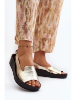 Zazoo 2893 Dámské kožené sandály na tlusté podrážce zlaté Zazoo 2893 Dámské kožené sandály na tlusté podrážce zlaté