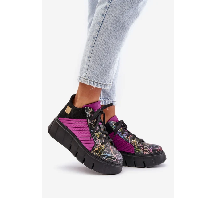 Kožené sneakersy na platformě fuchsie Maciejka 06767-15