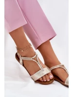 Dámské Plné Sandály S Pásky model 21698276 Zlaté - S.Barski Dámské Plné Sandály S Pásky model 21698276 Zlaté - S.Barski