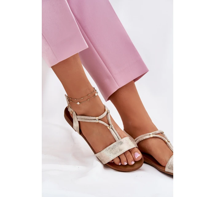 Dámské Plné Sandály S Pásky model 21698276 Zlaté - S.Barski Dámské Plné Sandály S Pásky model 21698276 Zlaté - S.Barski