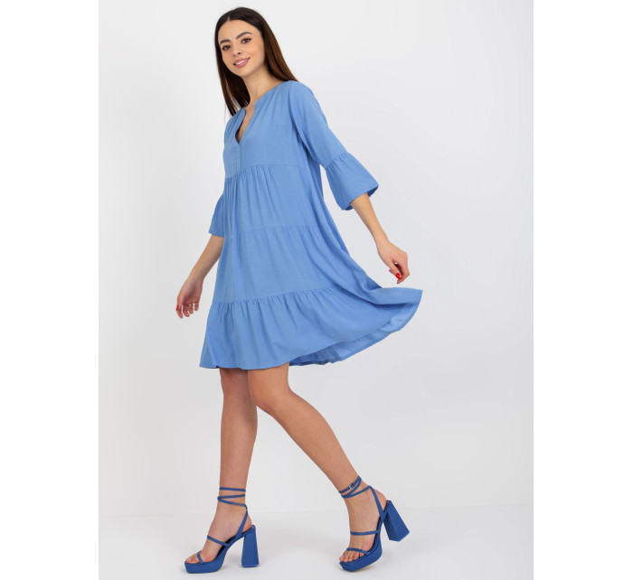 Světle modré šaty s volánem a 3/4 rukávy SUBLEVEL