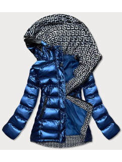 Tmavě modro/bílá dámská prošívaná bunda s kapucí (XW817X)