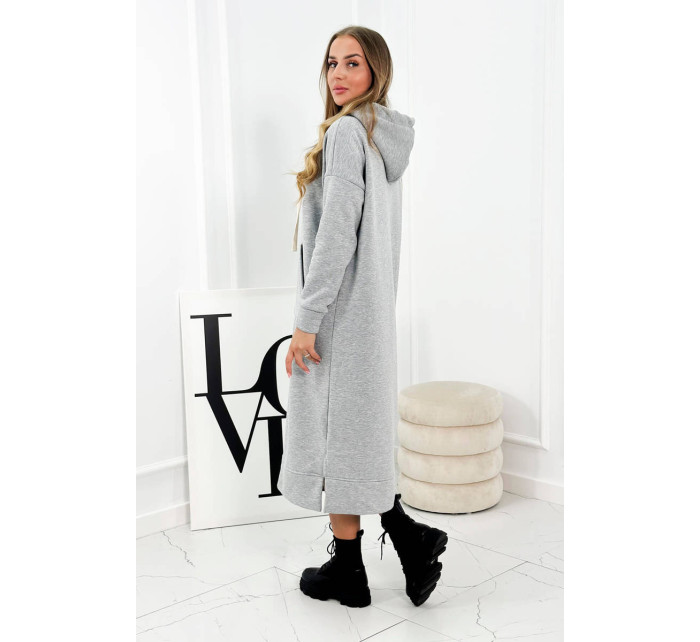 Dlouhé šaty s kapucí šedý