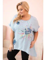 Dámská halenka Plus Size s nášivkami světlý denim Dámská halenka Plus Size s nášivkami světlý denim