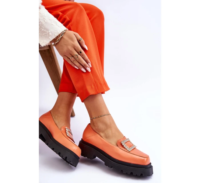 Pohodlné kožené mokasíny oranžové model 21613244 - Boto