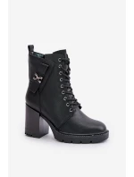 Zateplené boty na podpatku se zlatým detailem černé model 21672445 - Boto