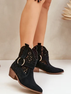 Semišové Kotníkové Boty Kovářské S Otevřením Na Podpatku Černé Zazoo 2994