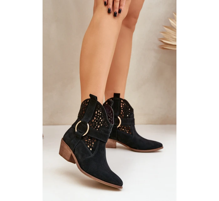 Semišové Kotníkové Boty Kovářské S Otevřením Na Podpatku Černé Zazoo 2994