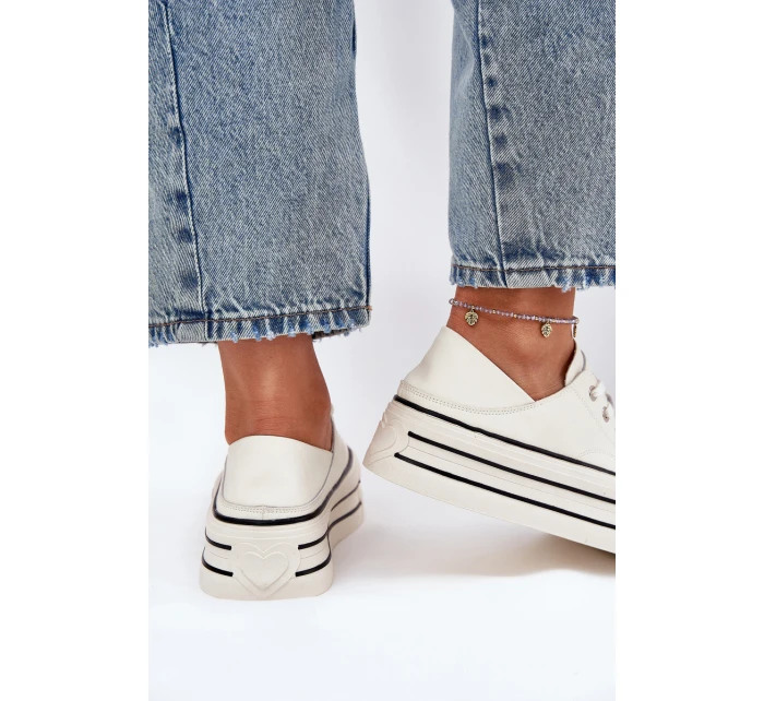 Dámské Kožené Tenisky Na Platformě model 21691395 Bílé - Goe