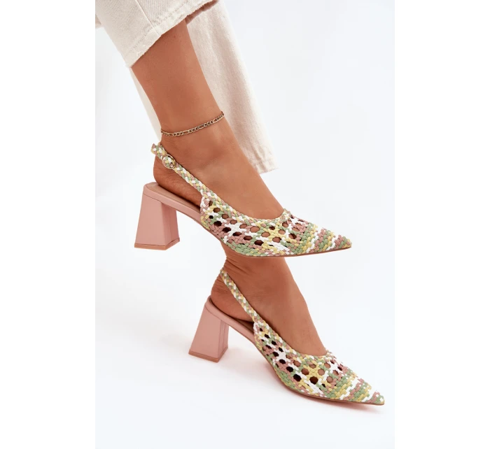 Sandály S Pletením Na Podpatku Růžové model 21699997 - Boto Sandály S Pletením Na Podpatku Růžové model 21699997 - Boto