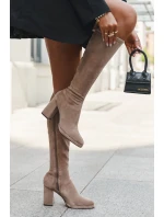 Dámské kozačky s na sloupkovém podpatku béžové model 21709502 - Boto