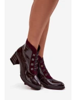 Lakované dámské kotníky z pravé kůže na podpatku D&A CR52-696 bordó