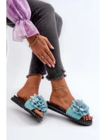 Dámské pantofle zdobené květinami, modrý cellanen Dámské pantofle zdobené květinami, modrý cellanen