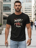 Pánské bavlněné tričko s retro potiskem černé FashionStreet NX5094R