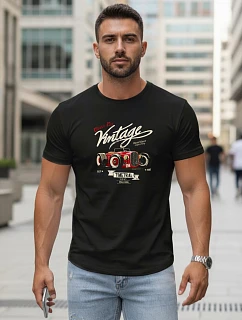 Pánské tričko s retro potiskem černé FashionStreet NX5094R